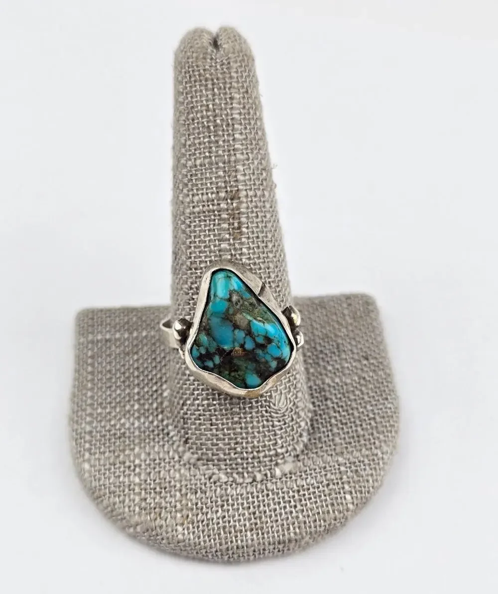 Vintage Navajo Odd Shaped Turquoise Nugget ring size 10.5 handmade unsigned